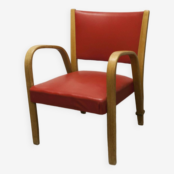 Bow wood armchair by Hugues Steiner 1960 red