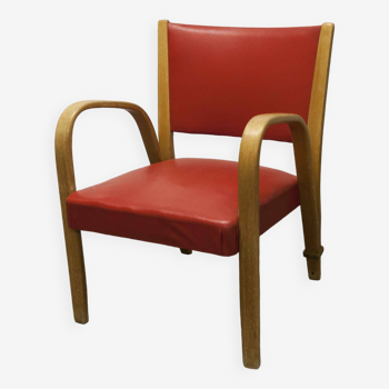 Fauteuil Bow wood de Hugues Steiner 1960 rouge