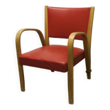 Bow wood armchair by Hugues Steiner 1960 red