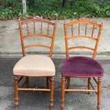2 Napoleon III chairs in solid wood and velvet fabric