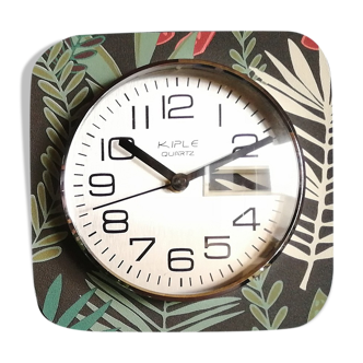 Vintage formica square silent wall clock "Kiplé black green red"