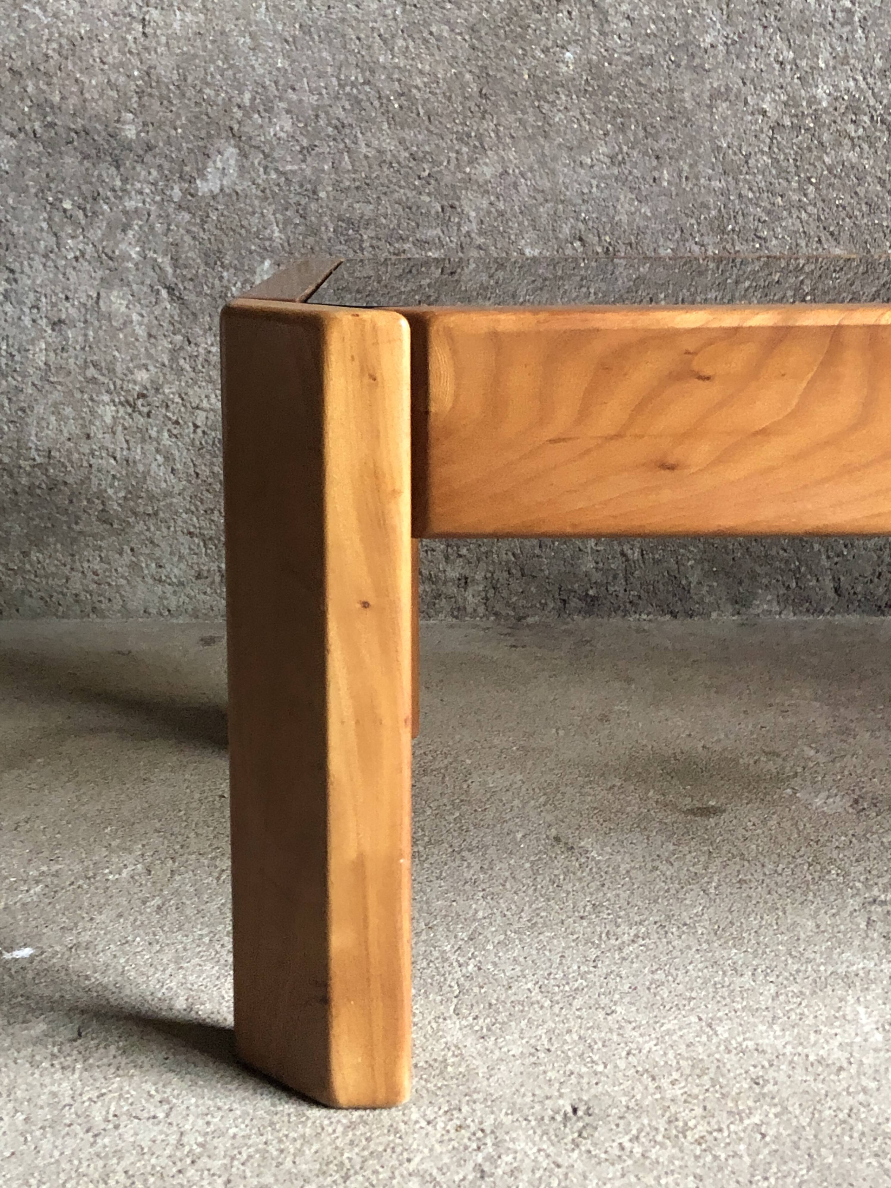 Coffee table in light wood and smoked glass, 1980s