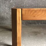 Table basse en bois claire et verre fumé, années 80