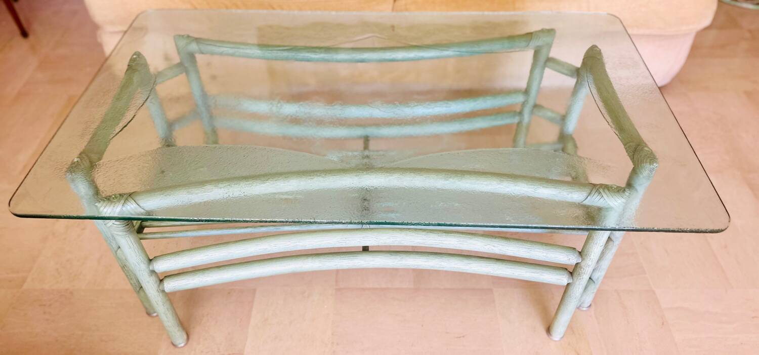 Bamboo and rattan coffee table circa 1980
