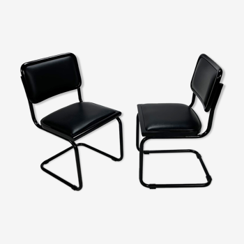 Italian black on black cesca chairs design Marcel Breuer1980s