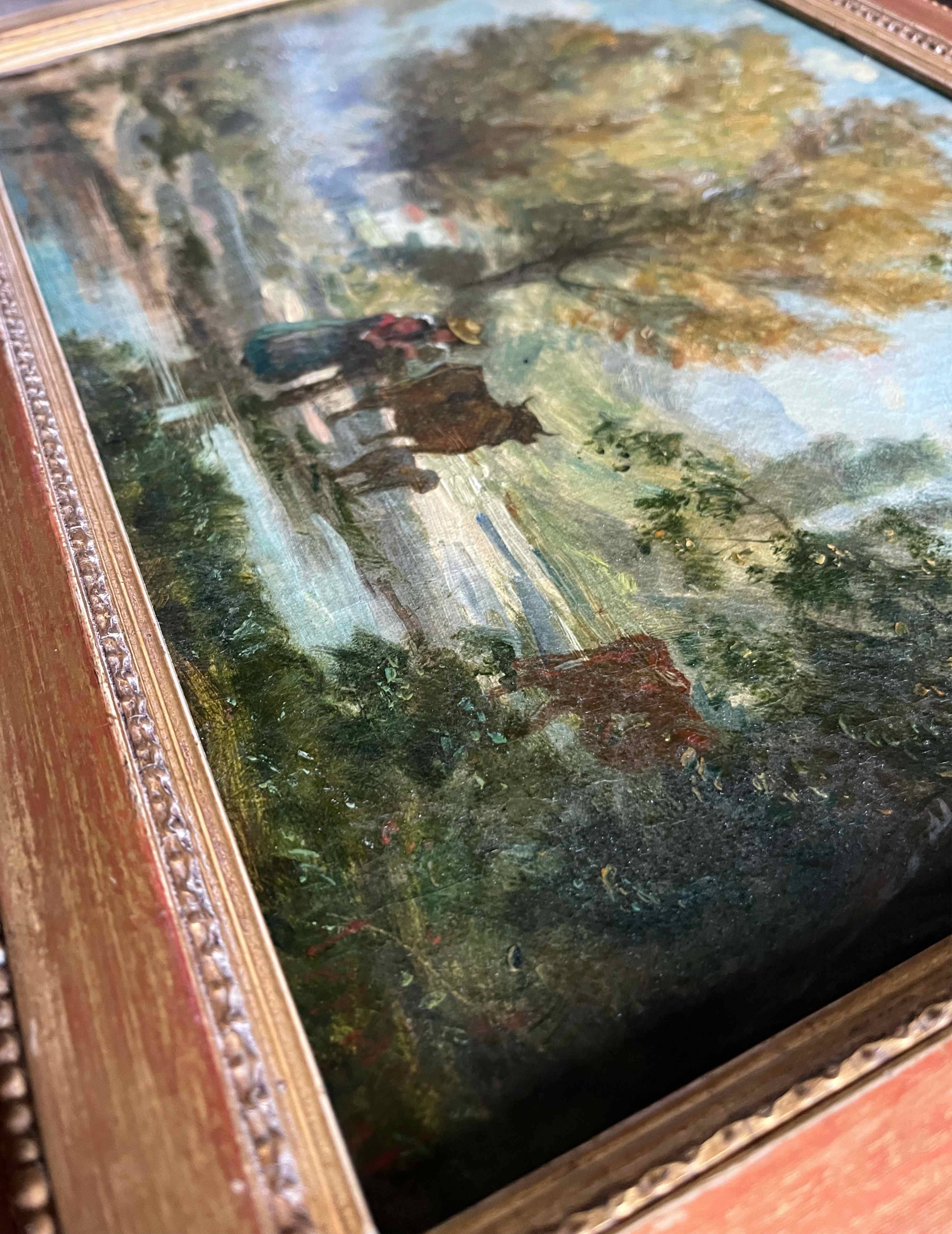 Painting hst xix° animated landscape (camargue - gardian?) signed