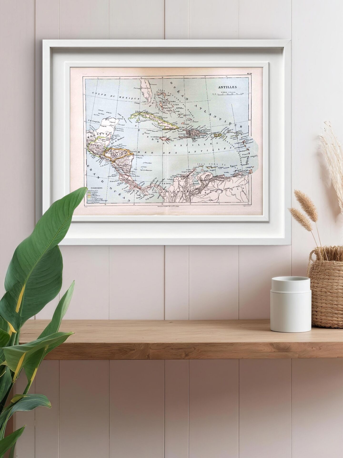 The Antilles, old map 1887 – Vintage geographical map.