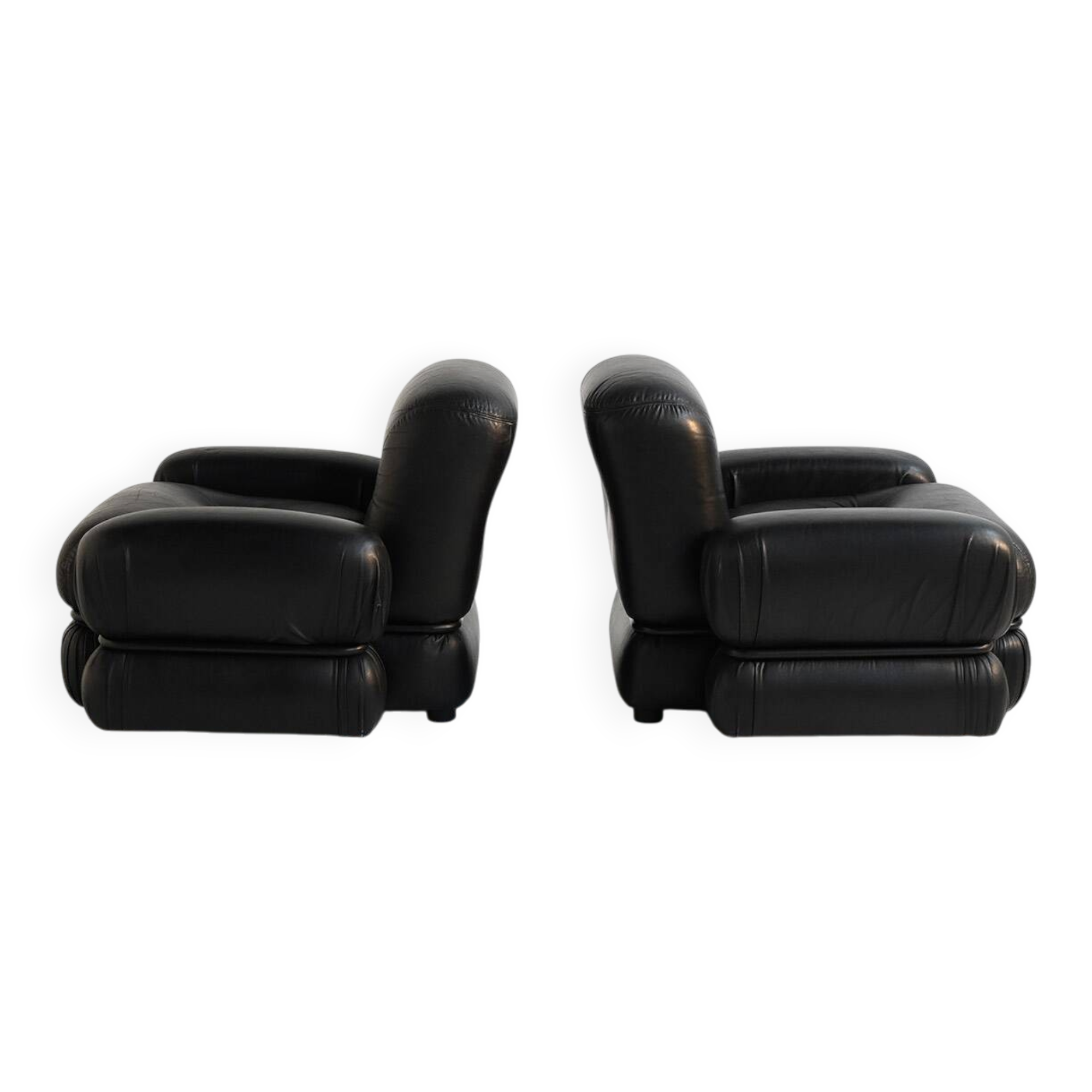 Black leather and tubular steel armchairs, 1970s