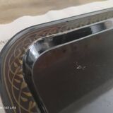 Plateau russe en tôle noire peinte à la main