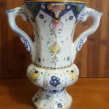 Medici vase in old Rouen earthenware signed R Tion handmade