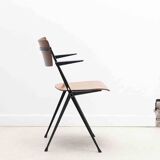 Vintage Pyramid chair with armrests by Wim Rietveld in oak and black