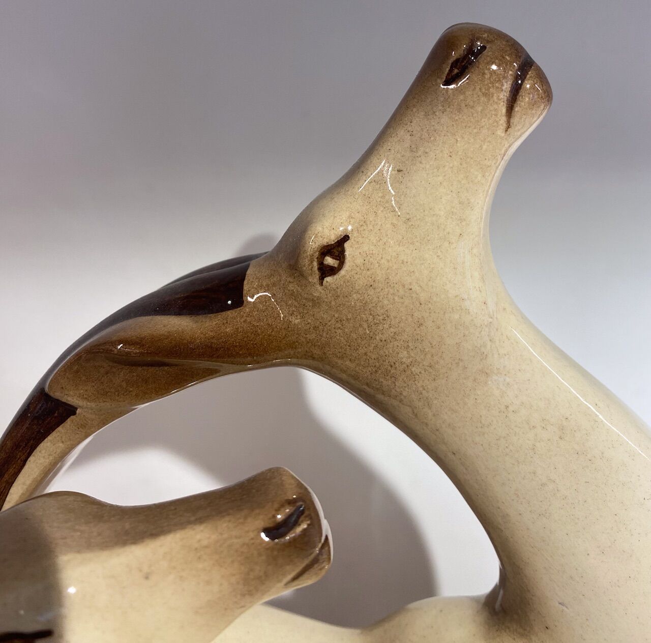 Ceramic deer and doe signed Lemanceau (1905-1980)