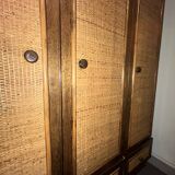 Rattan and wood wardrobe signed Roche Bobois