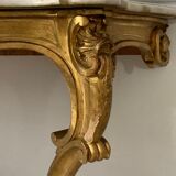 Console style louis xv, bois dorée et marbre, xixème siècle