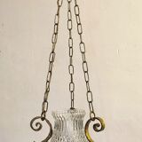 Ceiling lamp wrought iron and glass Spain, 1970s