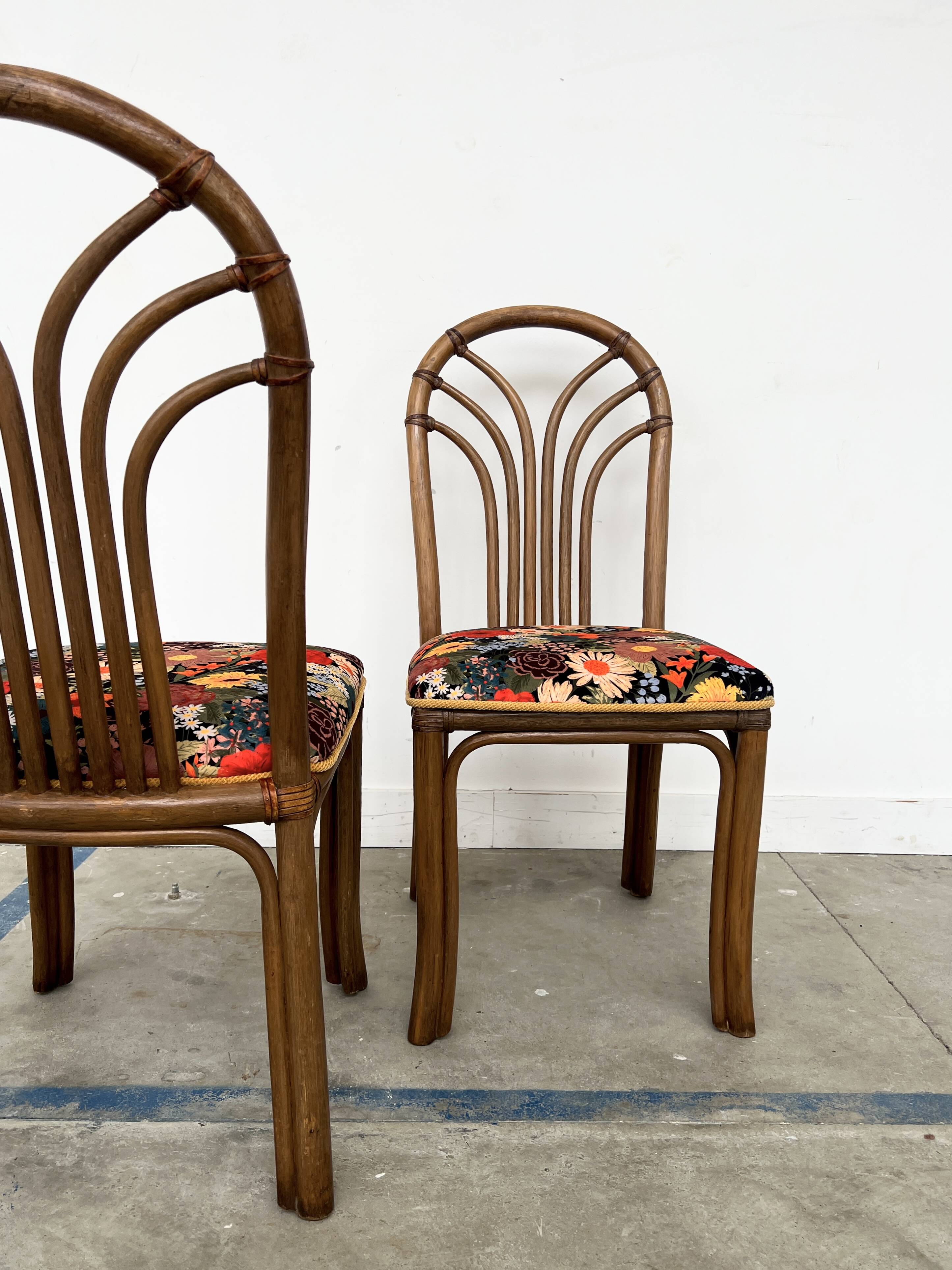 Set of 4 Rausch Rattan Curved Rattan Chairs - Floral Velvet Seats