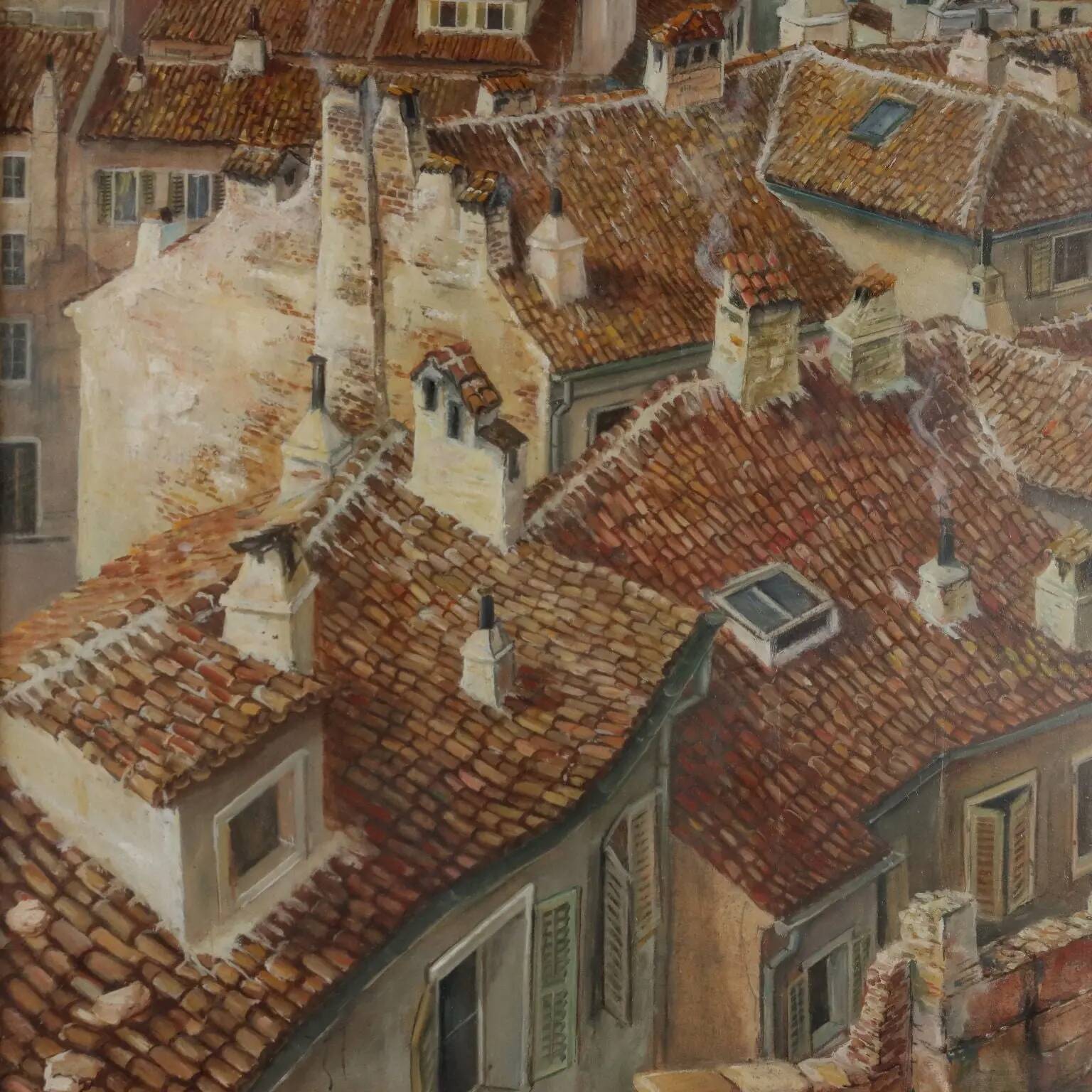 Modern painting signed Aldo Bressanuti, city view, 20th century