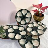 Assiettes à huître en barbotine vertes et blanches