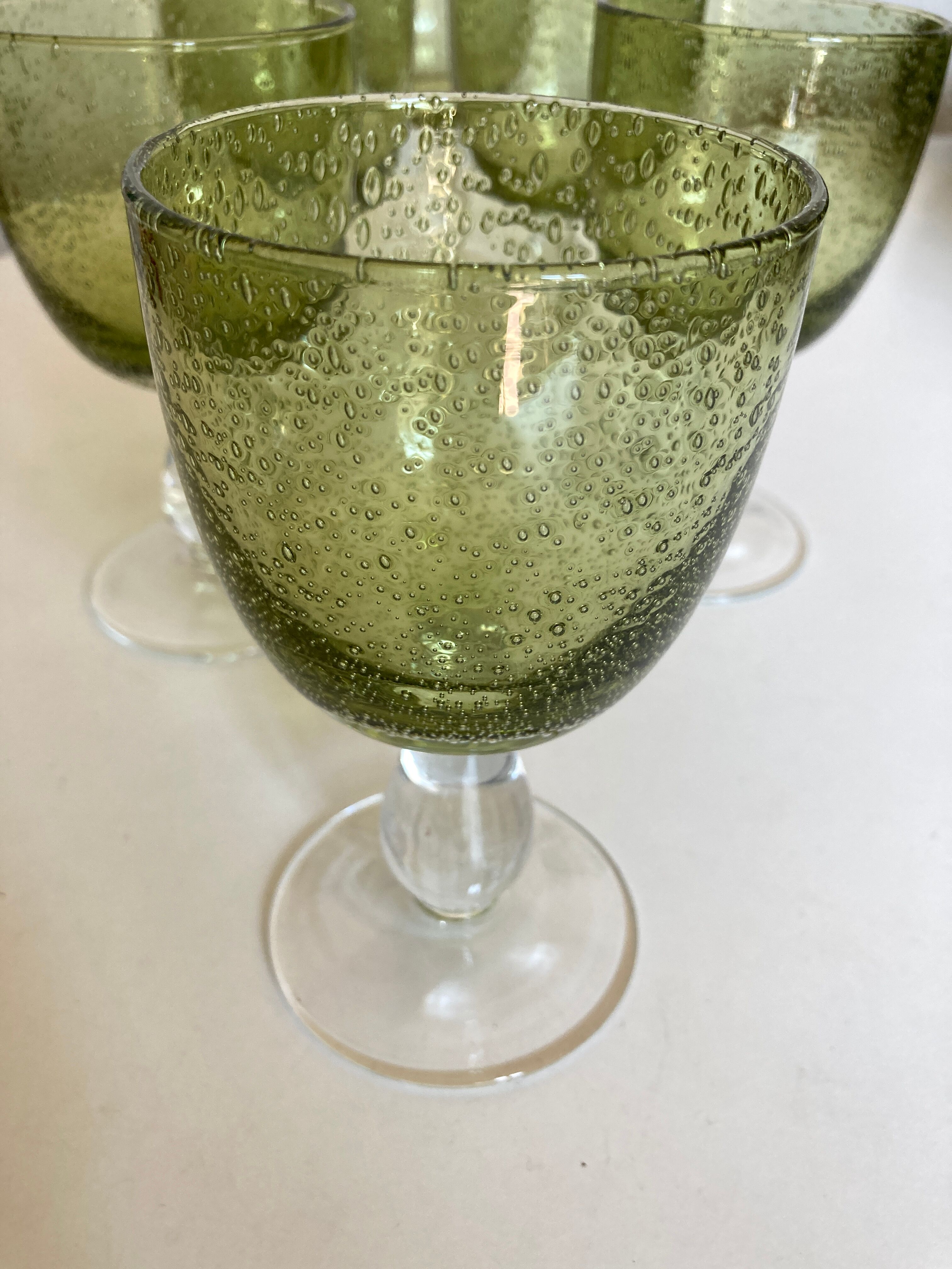 Set de 6 verres à vin 1970 en verre bullé vert