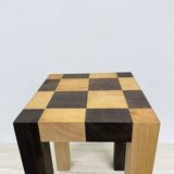 Vintage solid wooden side table chess style , 1970s