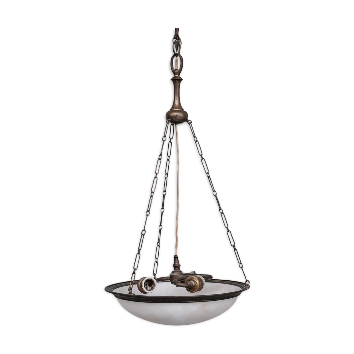 Brass and alabaster french antique plafonnier