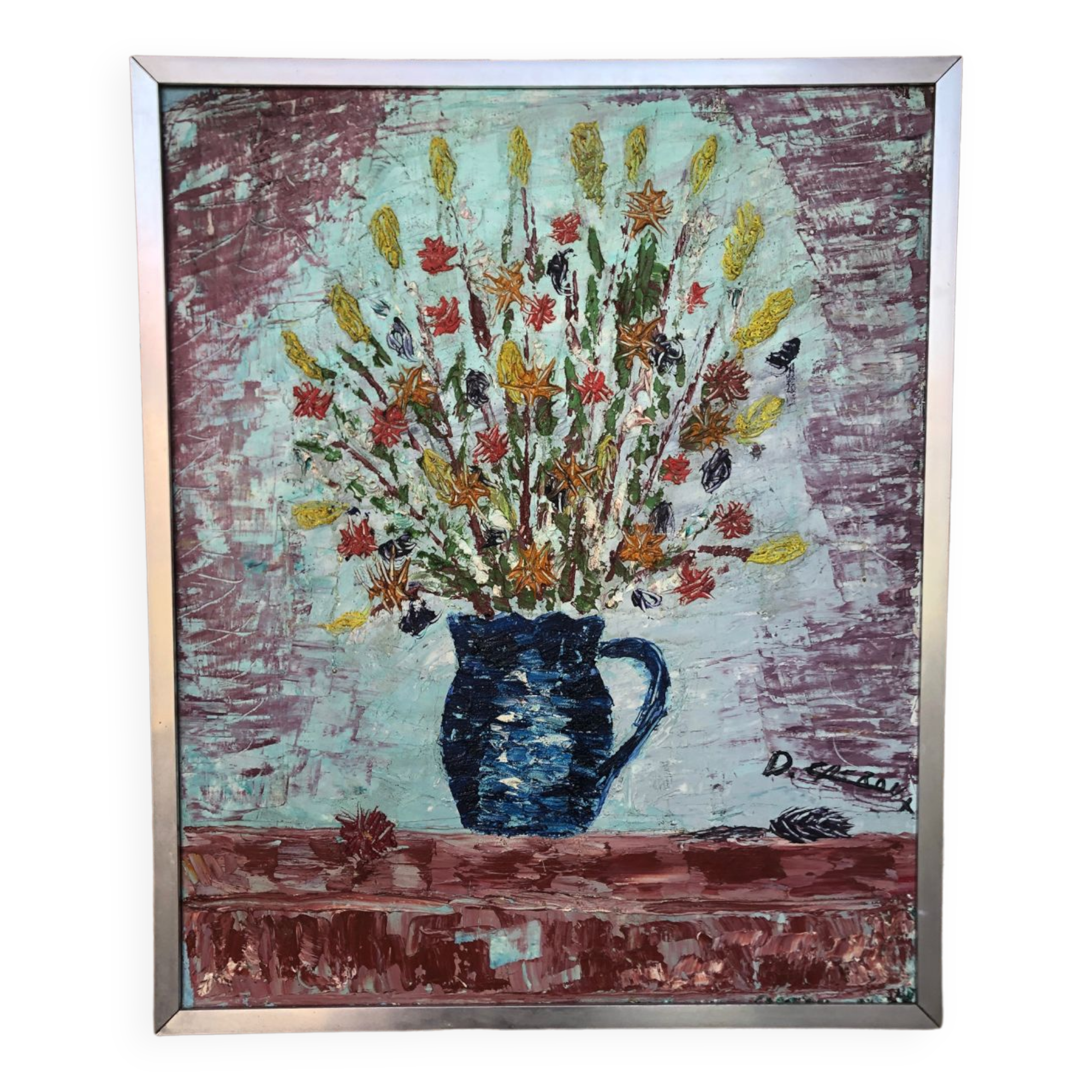 Oil painting on canvas d cherou vase of flowers