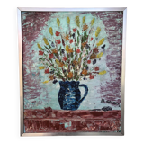 Tableau huile sur toile d cherou vase de fleurs