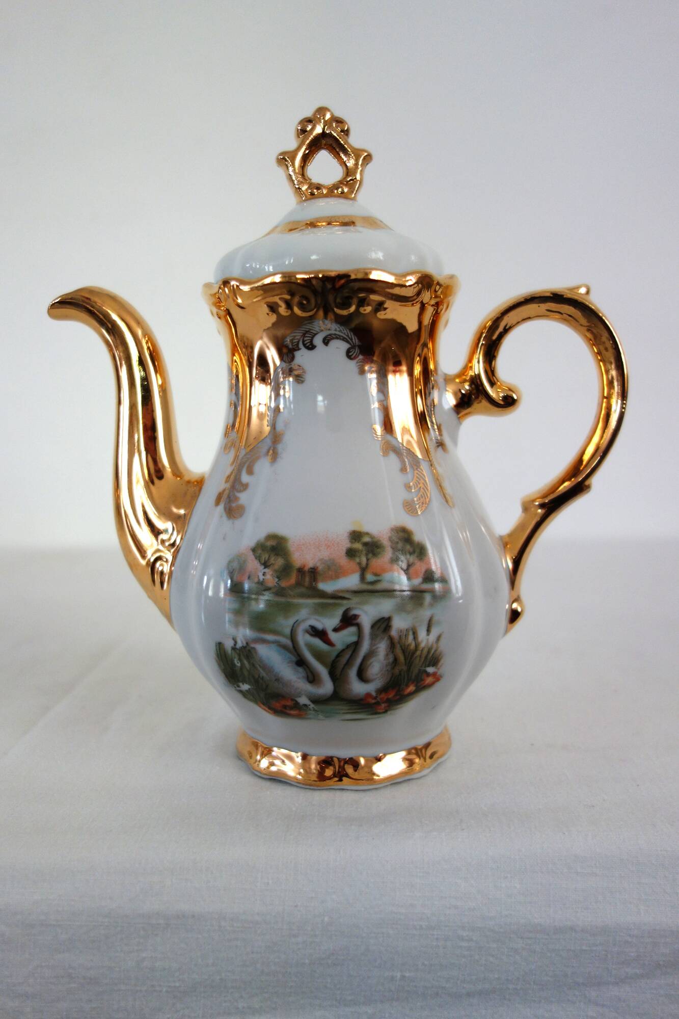 Coffee service 6 cups Swan Lake vintage Italian porcelain