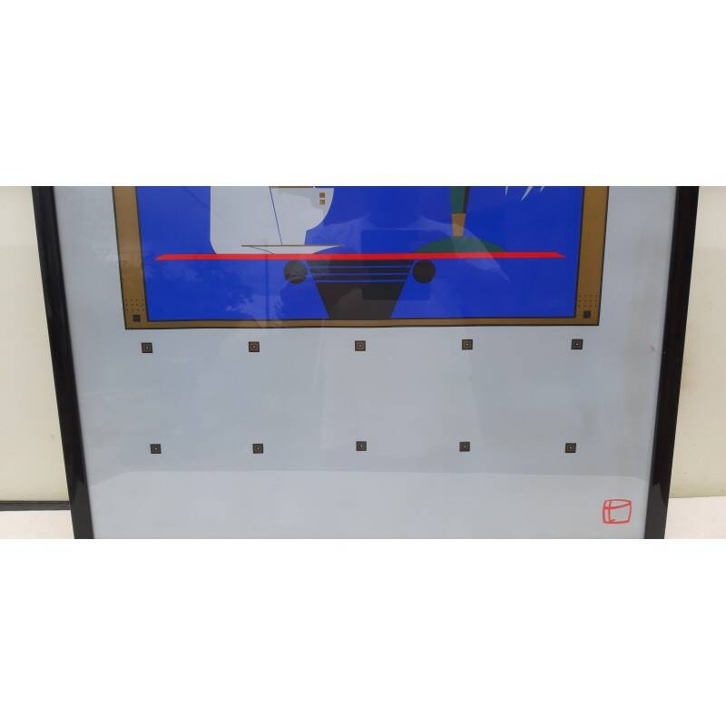 Screen-printed lithograph signed Charles Lepas 1980 Café Wien