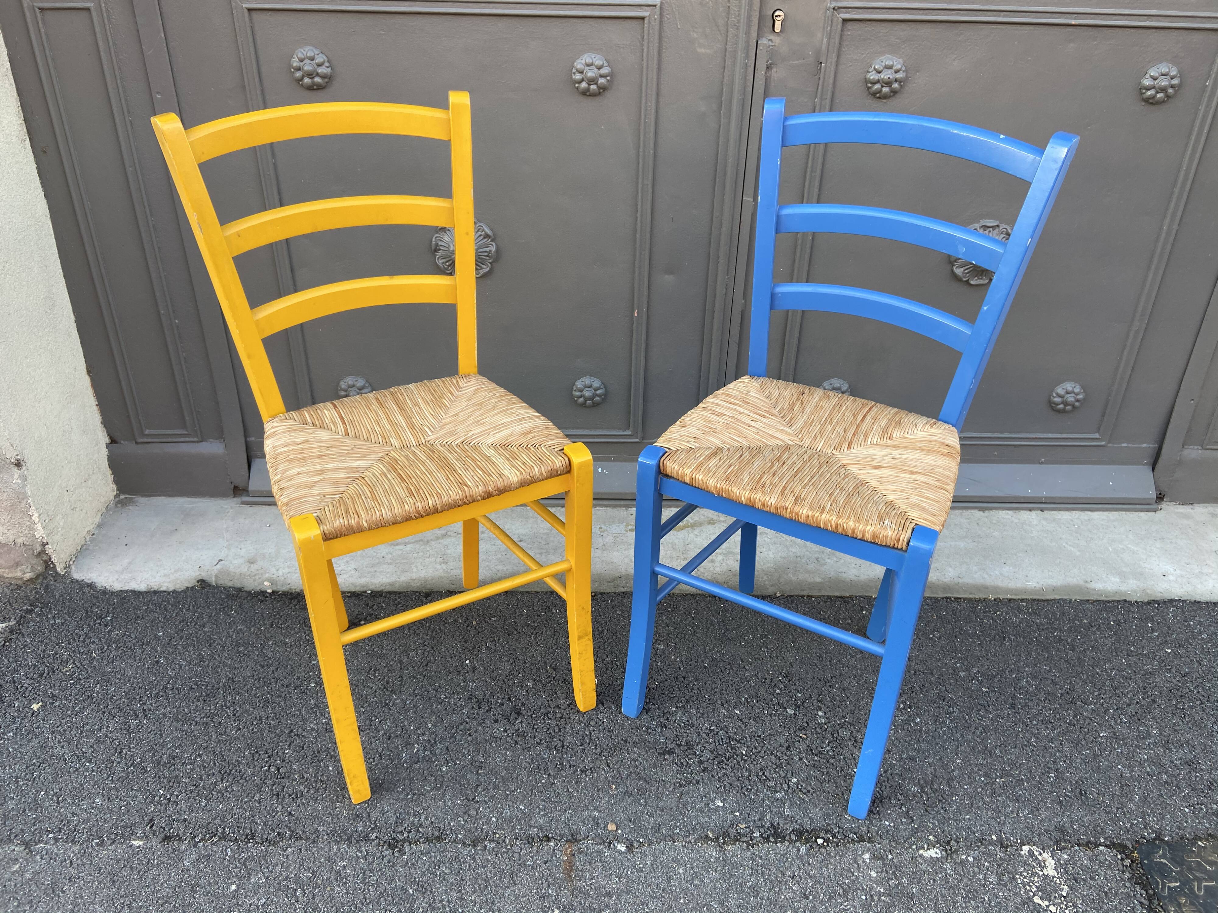 Fake pair of rustic vintage bistro chairs