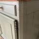 Pastel green low buffet, raw wood tray