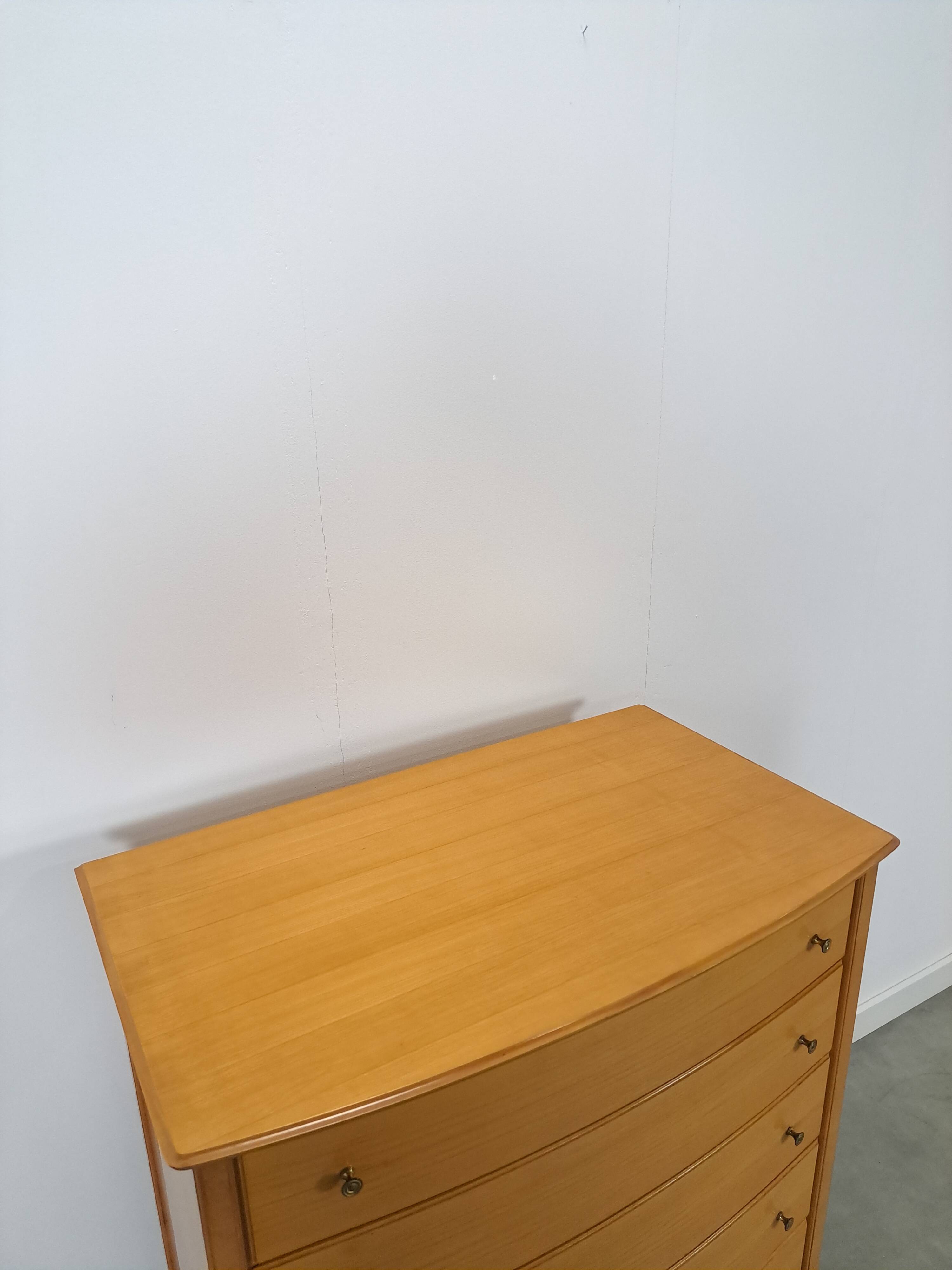 Mid-Century hoge gebogen ladekast met 6 lades