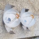 Pair of steel and opaline wall lights, Vittorio Mazzega design, vintage, 70s