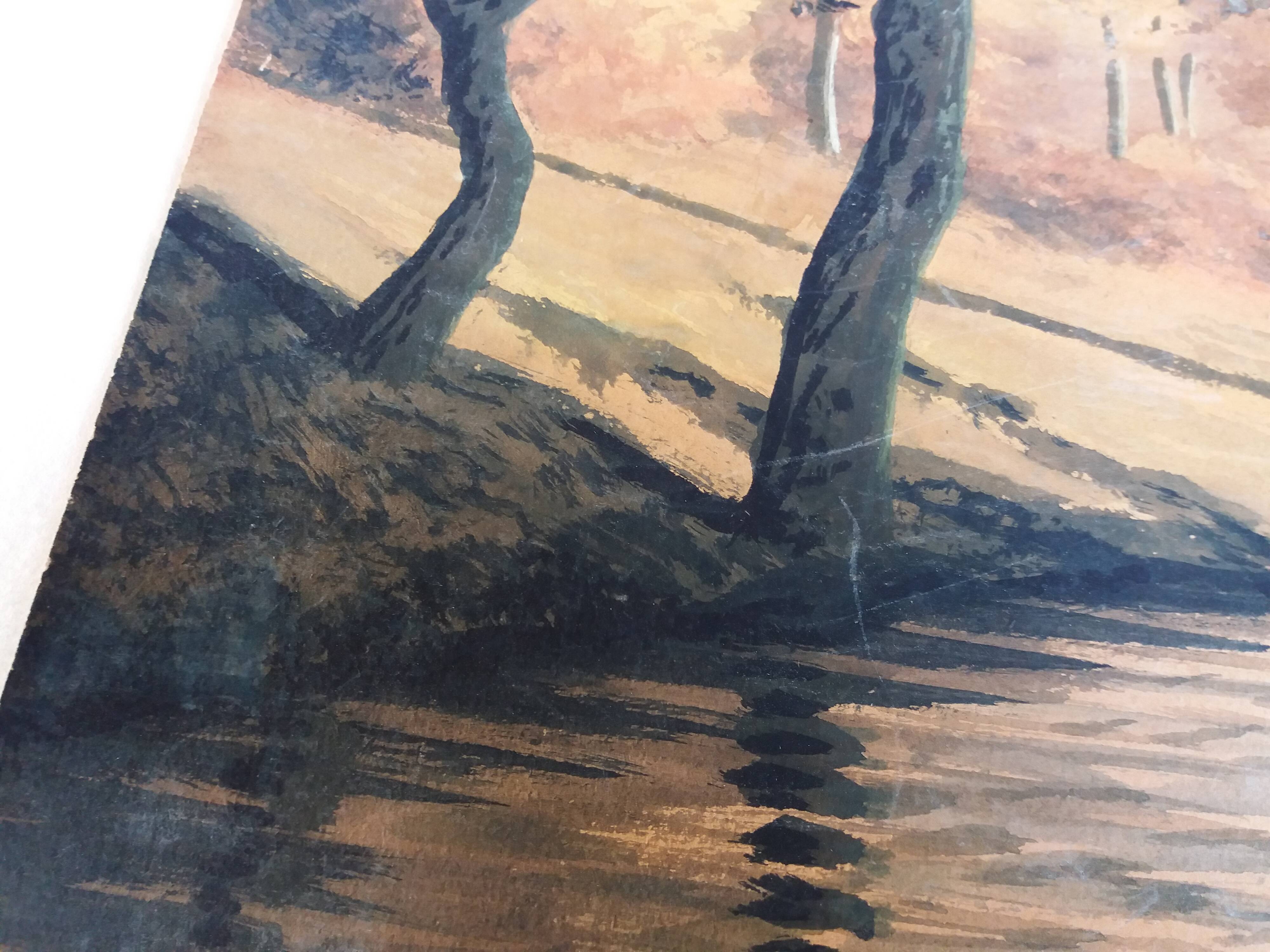 Watercolor signed Darta landscape river and forest