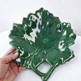 Dish and its 6 cups vintage dlg de vallauris green ceramic leaf shape