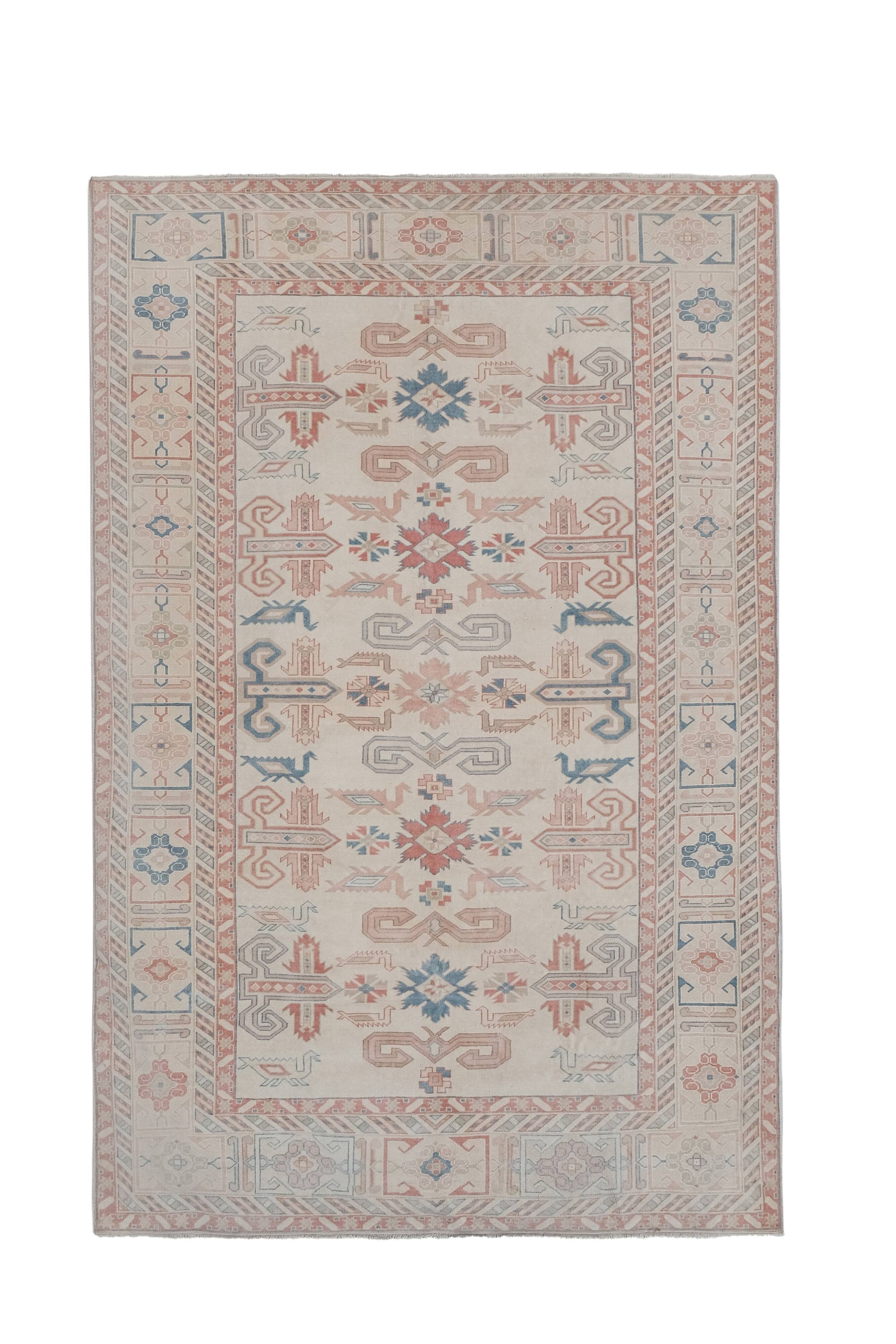 Vintage turkish kars rug with romantic mid-century modern style 5'8" x 8'6"