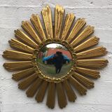 Sun mirror, witch's eye, in gilded wood circa 1960-70