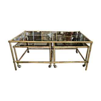 Coffee table and nesting tables Bamboo model - Bronze Italy 1970