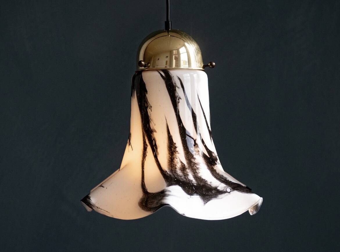 Glass pendant lights by Peill & Putzler, Petunia model 1970