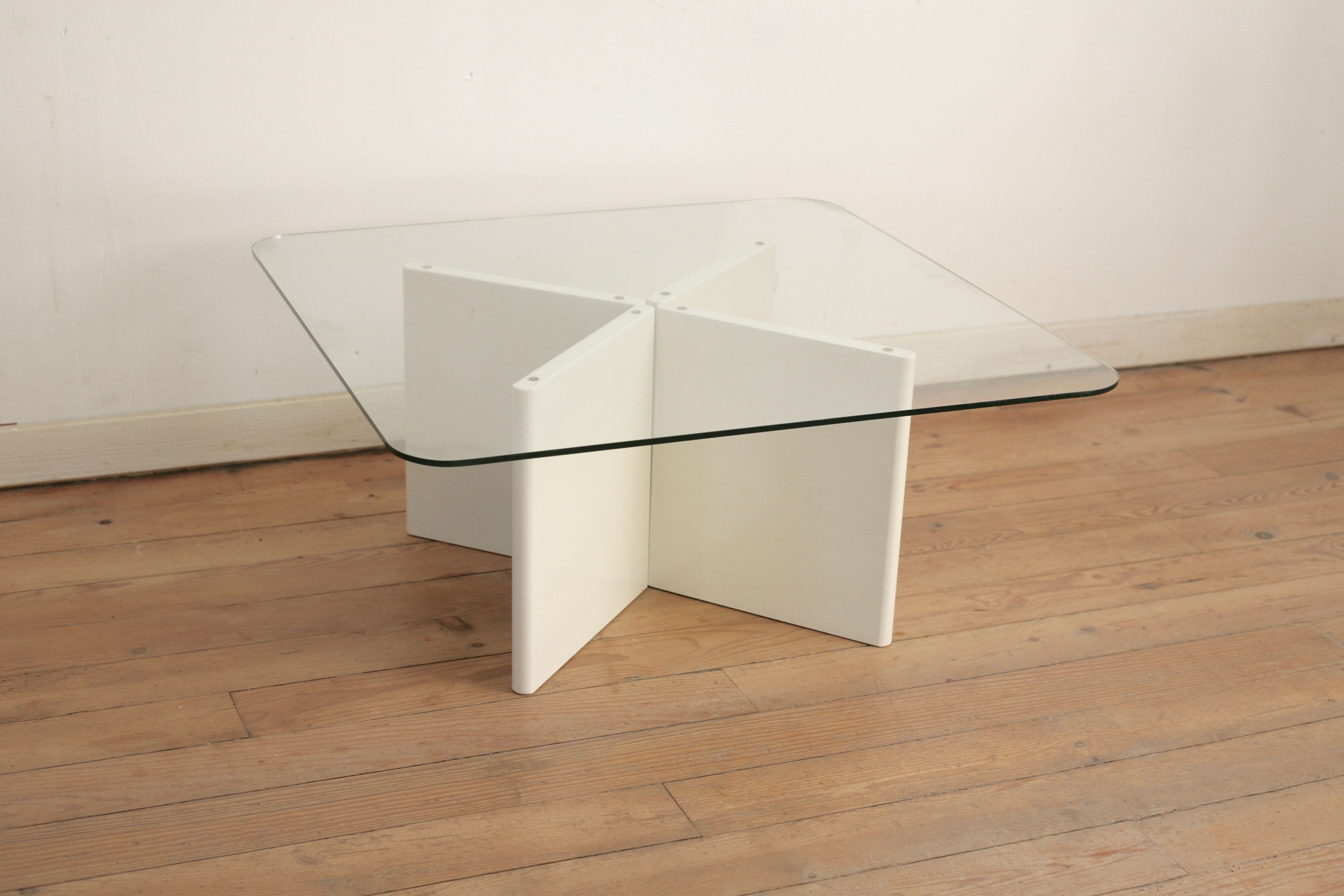 Wood and glass coffee table , France, circa 1980