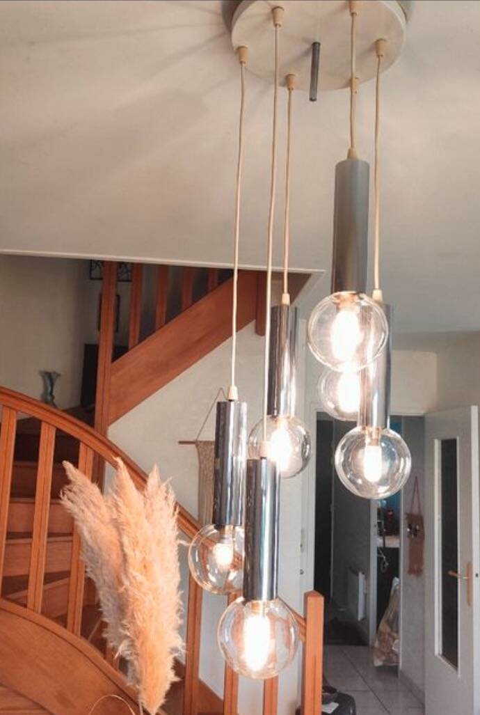 Vintage 1960s/70s 6-light waterfall chandelier pendant light