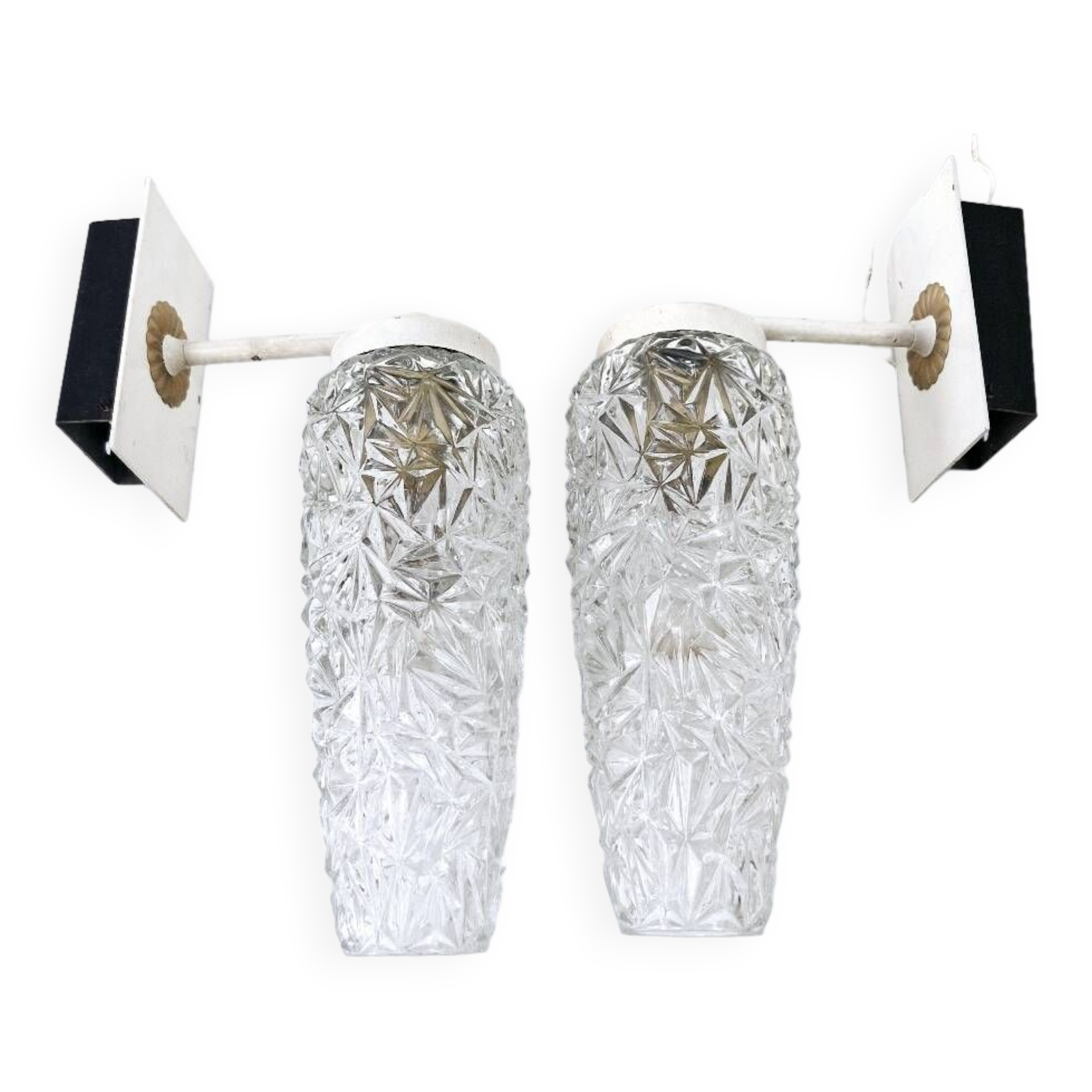 Pair of Vintage Molded Glass Metal Wall Sconces Signed Cervin Functional