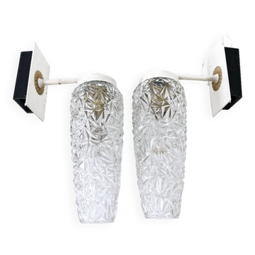 Pair of Vintage Molded Glass Metal Wall Sconces Signed Cervin Functional
