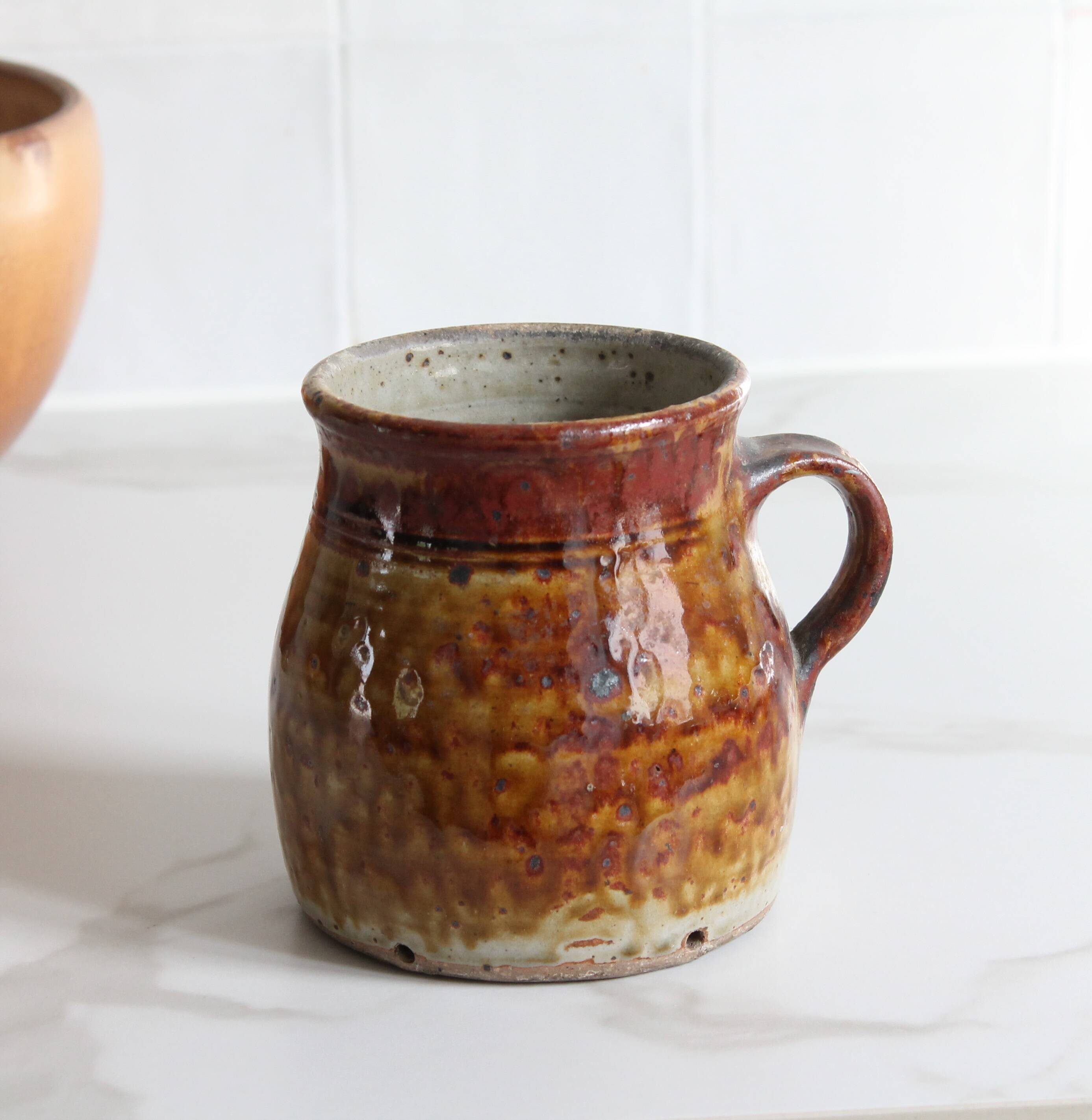 Ancient ceramic cream pot, pyrite stoneware, glazed from La Borne, France.