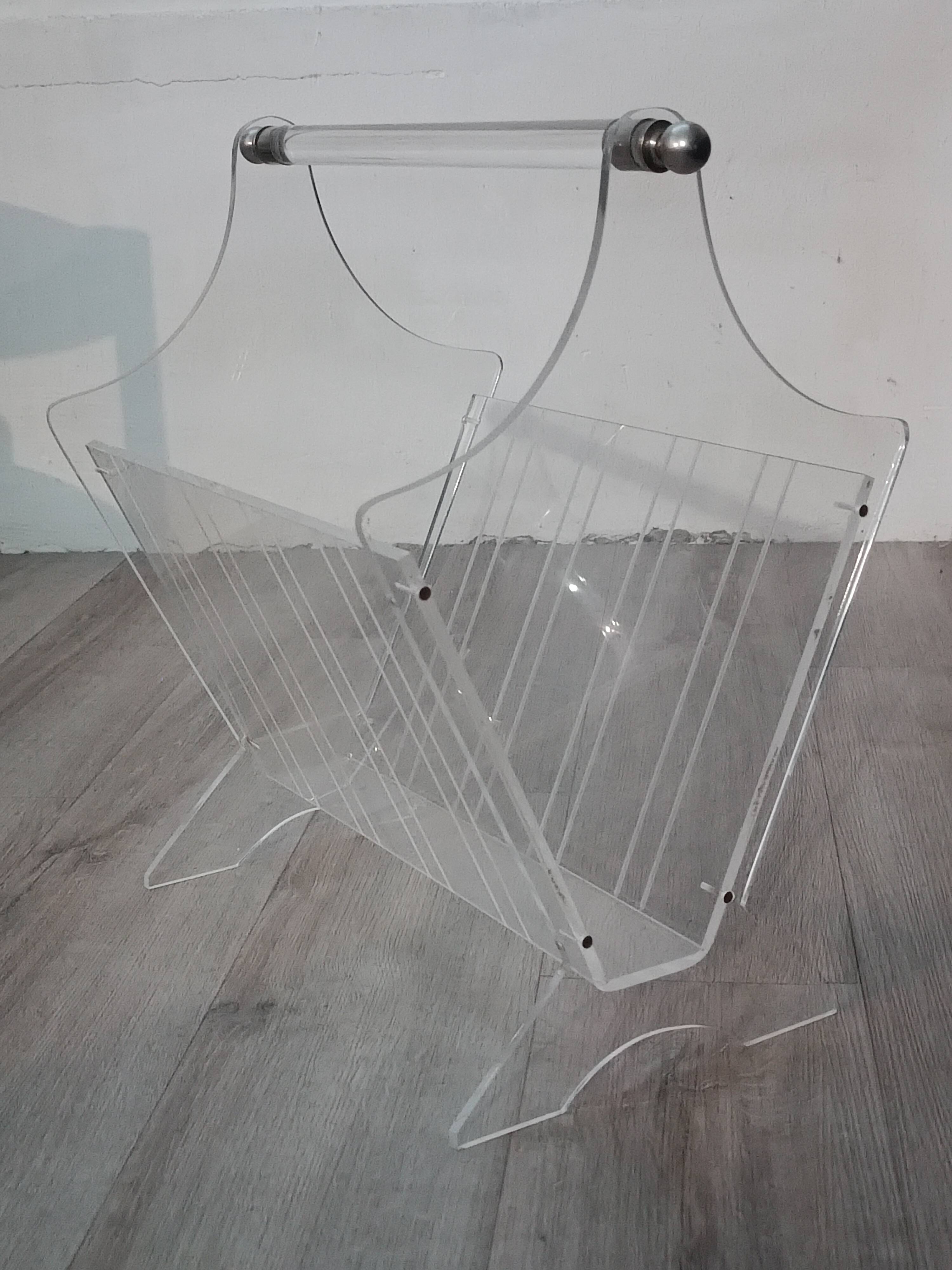 Vintage plexiglass magazine rack France 1980s