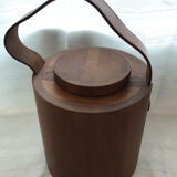 Teak ice bucket and natural leather handle