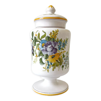 Apothecary pot Rhubarbe signed Lallier earthenware of art of Moustiers