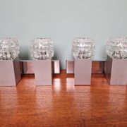 Pair of brushed aluminum and crystal wall lights, 1970s