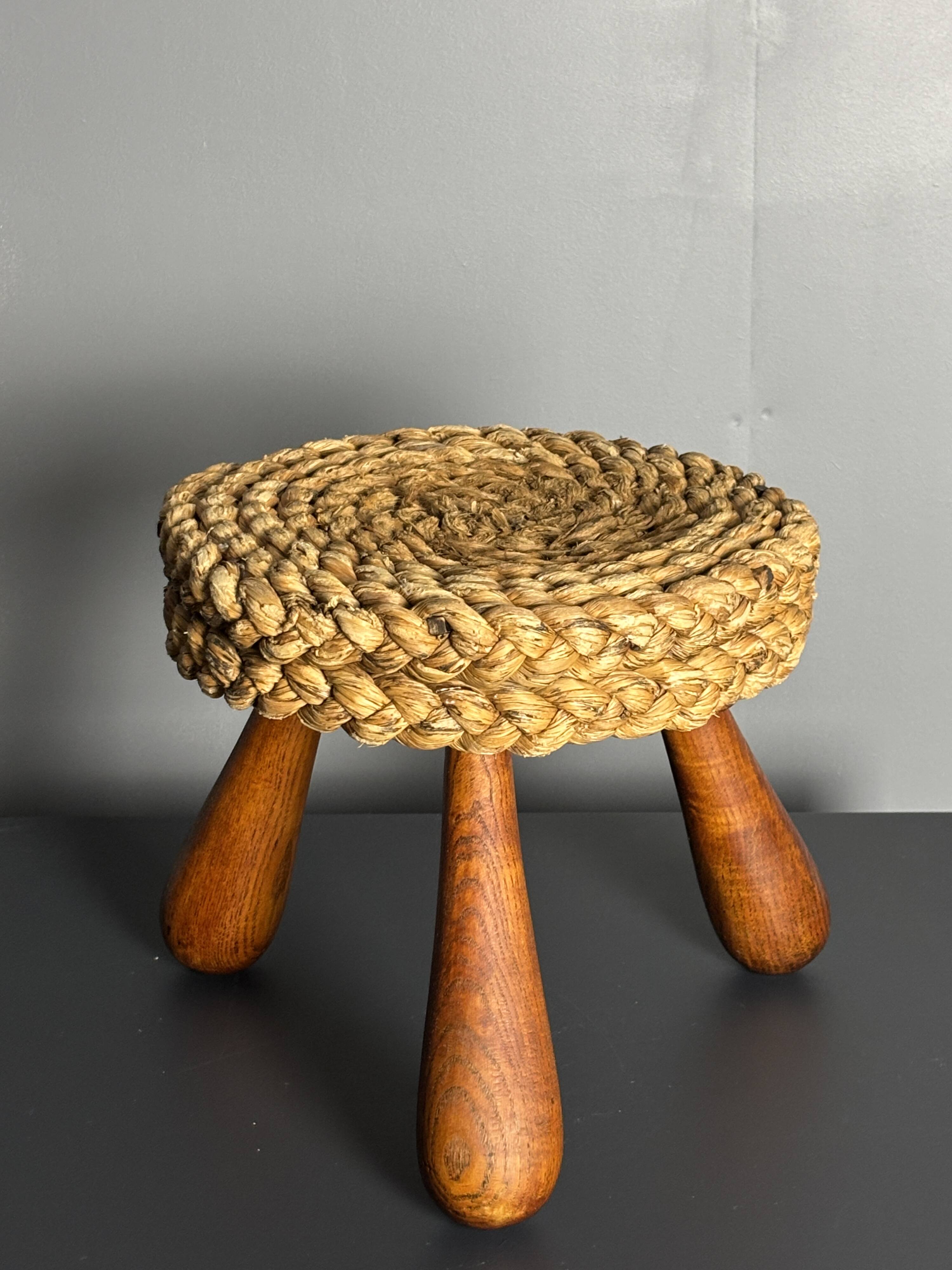 Midcentury French braided rope stool by Audoux & Minet, 1950s