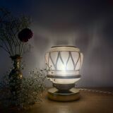 Lampe à poser globe vintage art déco en verre rose et doré